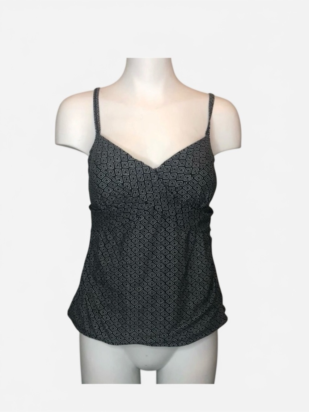 Christina Tankini Top Black Geometric Print Size 12 Swimwear Swimsuit Travel